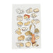Mud Pie Cheese Print Towel Set featuring illustrated cheese varieties and a stainless-steel cheese knife with a wooden handle placed on the towel.