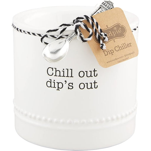 Mud Pie Circa Dip Chiller gift set with tag and tied silver spoon.