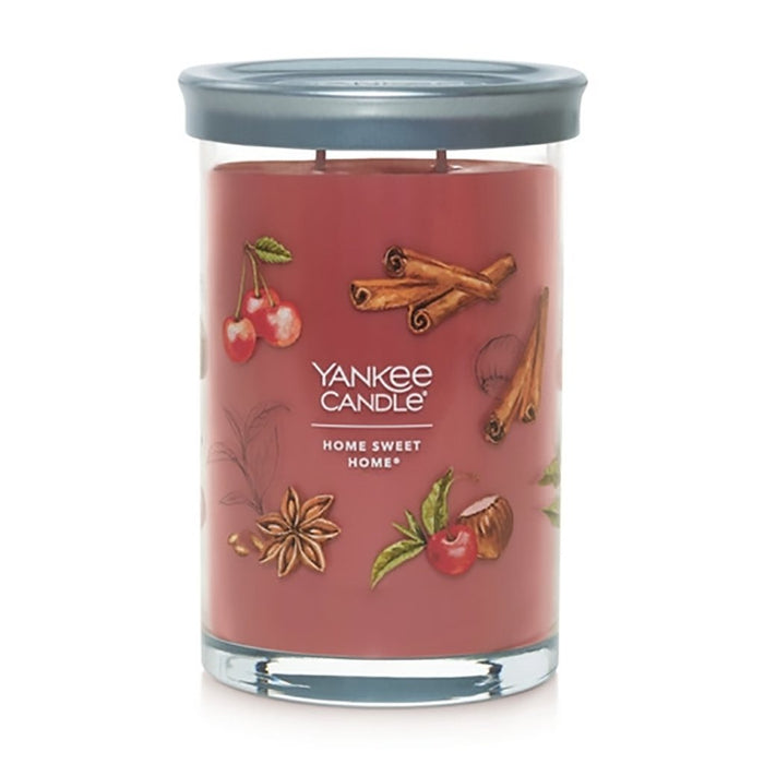 Yankee Candle Signature Large Tumbler Candle in Home Sweet Home with cinnamon, apple, and spice fragrance in glass jar