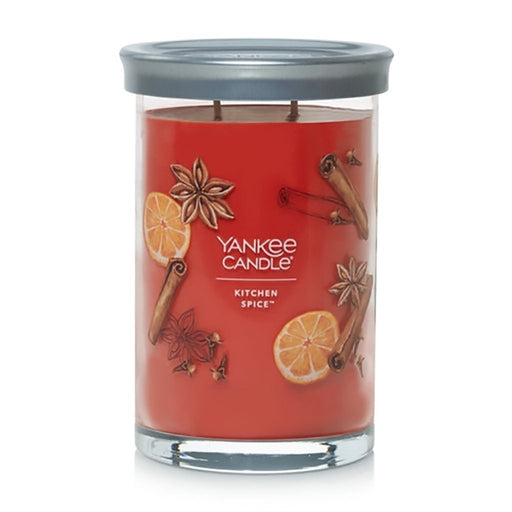 Yankee Candle Signature Large Tumbler Candle in Kitchen Spice with cinnamon, citrus, and warm spice fragrance in glass jar