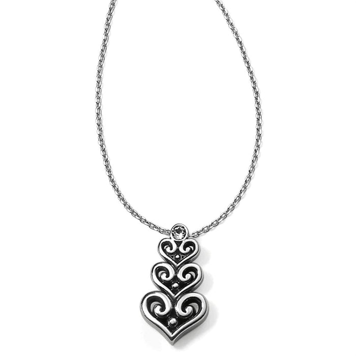 Brighton Triple Pendant Heart & Oval Necklace Silver Plated - Ruby Lane