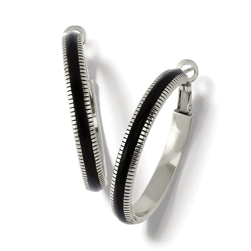 Brighton : Interlok Noir Heirloom Hoop Earrings in Silver - Black -