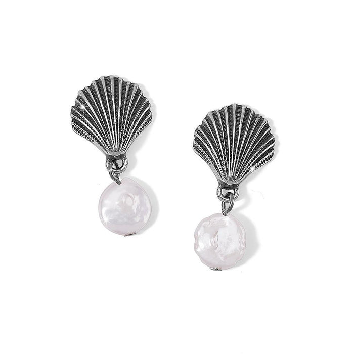 Brighton : Silver Shells Pearl Drop Earrings -