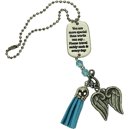 Cathedral Art : Angel Wings Blue Tassel Angel Car Charm With Beads - Cathedral Art : Angel Wings Blue Tassel Angel Car Charm With Beads