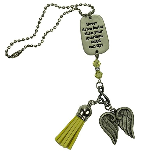 Cathedral Art : Never Drive Faster Yellow Tassel Angel Car Charm With Beads - Cathedral Art : Never Drive Faster Yellow Tassel Angel Car Charm With Beads