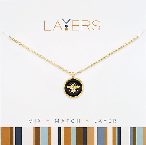 Center Court: Gold Bee on Black Coin Layers Necklace - Center Court: Gold Bee on Black Coin Layers Necklace