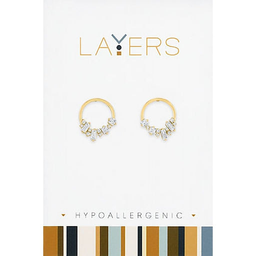 Center Court : Gold Crystal Cluster Hoop Stud Layers Earrings - Center Court : Gold Crystal Cluster Hoop Stud Layers Earrings