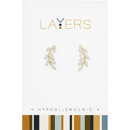 Center Court : Gold CZ Leaf Stud Layers Earrings - Center Court : Gold CZ Leaf Stud Layers Earrings