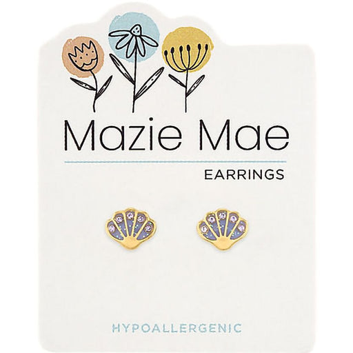 Center Court : Gold Purple Seashell Mazie Mae Earrings - Center Court : Gold Purple Seashell Mazie Mae Earrings