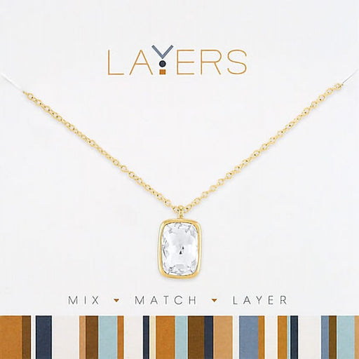 Center Court : Gold Rectangle Crystal Layers Necklace - Center Court : Gold Rectangle Crystal Layers Necklace
