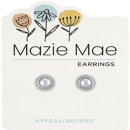 Center Court : Silver Beaded Pearl Stud Mazie Mae Earring - Center Court : Silver Beaded Pearl Stud Mazie Mae Earring