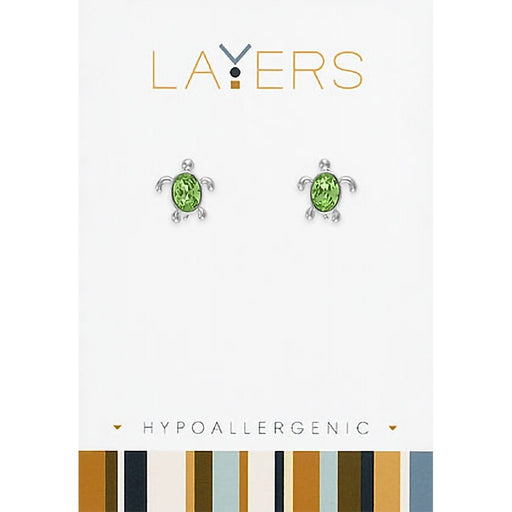 Center Court : Silver Chrysolite Turtle Stud Layers Earrings - Center Court : Silver Chrysolite Turtle Stud Layers Earrings