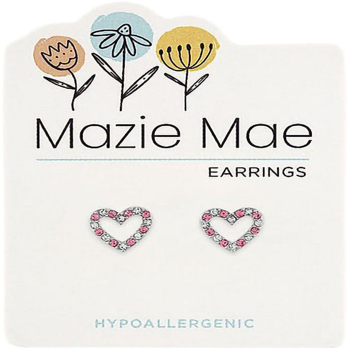 Center Court : Silver CZ & Light Rose Open Heart Stud Mazie Mae Earring - Center Court : Silver CZ & Light Rose Open Heart Stud Mazie Mae Earring