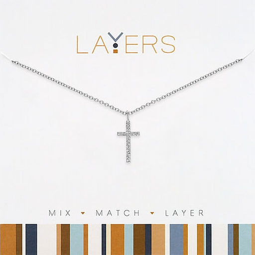 Center Court : Silver Hammered Cross Layers Necklace - Center Court : Silver Hammered Cross Layers Necklace