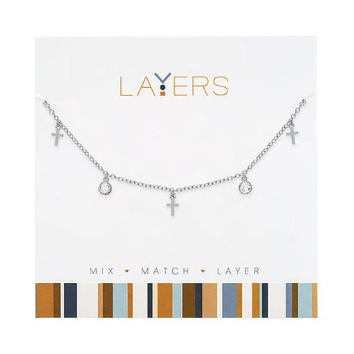 Center Court : Silver Mini Crosses Layers Necklace - Center Court : Silver Mini Crosses Layers Necklace