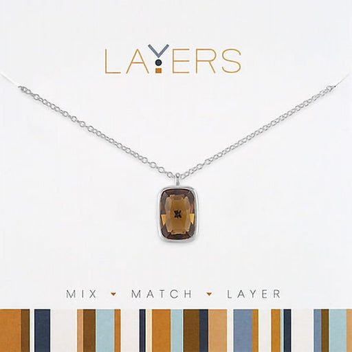 Center Court : Silver Rectangle Smoked Topaz Layers Necklace - Center Court : Silver Rectangle Smoked Topaz Layers Necklace