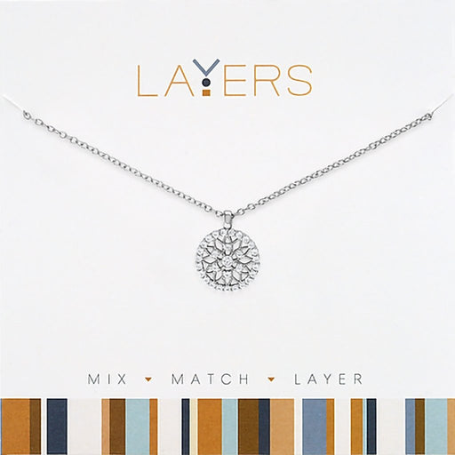 Center Court : Silver Round Star Cut-out CZ Layers Necklace - Center Court : Silver Round Star Cut-out CZ Layers Necklace