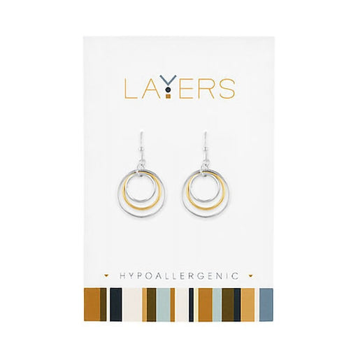 Center Court : Silver Two-Tone Three Circle Dangle Layers Earrings - Center Court : Silver Two-Tone Three Circle Dangle Layers Earrings