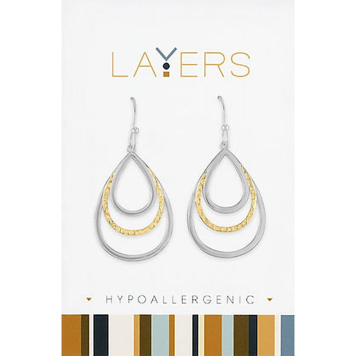 Center Court : Silver Two-Toned Triple Teardrop Dangle Layers Earrings - Center Court : Silver Two-Toned Triple Teardrop Dangle Layers Earrings