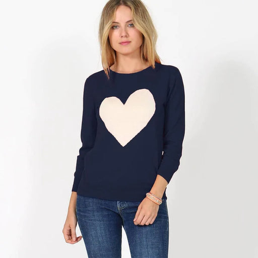 Chara : Sweet Cute Heart Valentine Pullover Sweater in Navy/Oatmeal - Assorted By Size - Chara : Sweet Cute Heart Valentine Pullover Sweater in Navy/Oatmeal - Assorted By Size