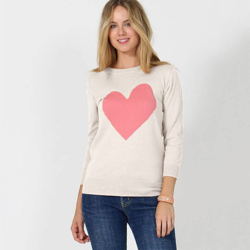 Chara : Sweet Cute Heart Valentine Pullover Sweater in Oatmeal/Pink - Assorted By Size - Chara : Sweet Cute Heart Valentine Pullover Sweater in Oatmeal/Pink - Assorted By Size