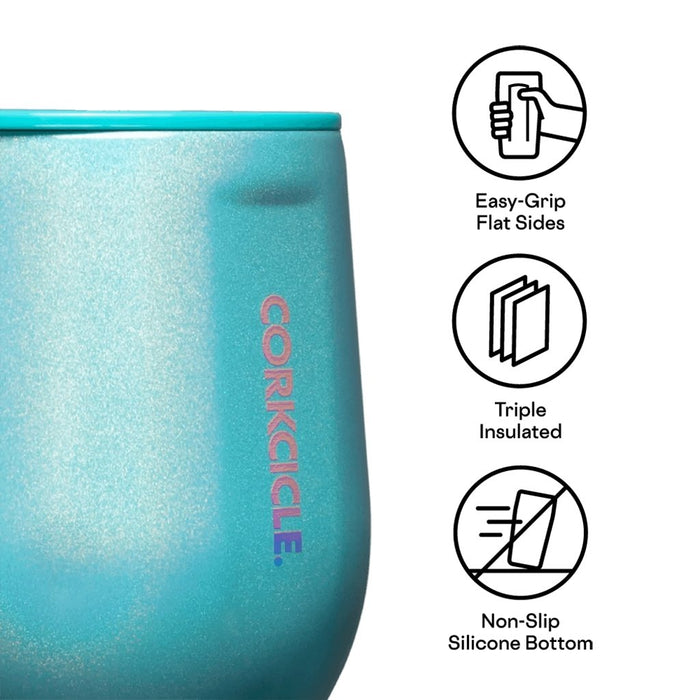 Corkcicle Stemless Wine Glass Tumbler with Lid, Insulated Travel Cup,  Sparkle Unicorn Magic, 12 oz