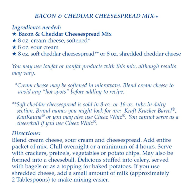 Country Home Creations : Bacon & Cheddar Cheesespread Mix -