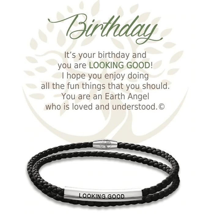 Earth Angel : Birthday Black Leather Bracelet -