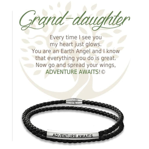 Earth Angel : Grand-Daughter Black Leather Bracelet -