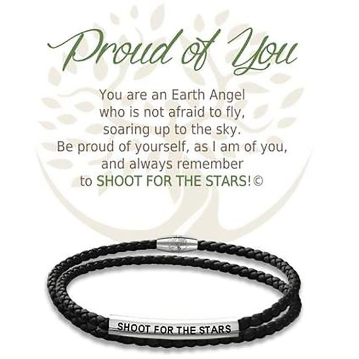 Earth Angel : Proud of You Black Leather Bracelet -