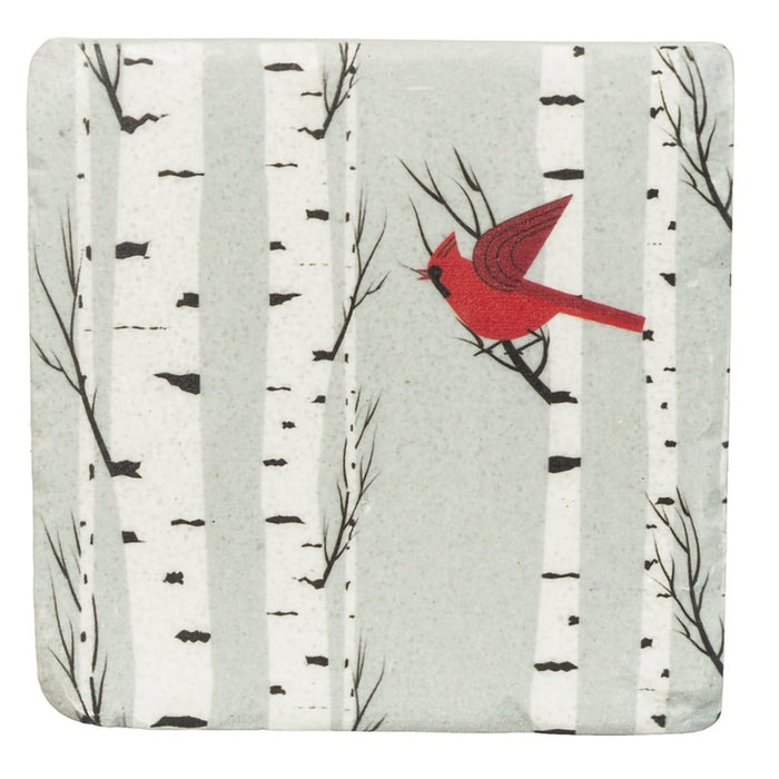 Ganz : Cardinal in Birch Tree Coaster Set Of 4 - Ganz : Cardinal in Birch Tree Coaster Set Of 4