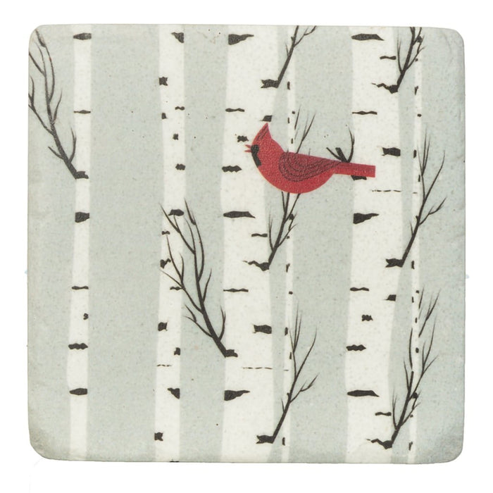 Ganz : Cardinal in Birch Tree Coaster Set Of 4 - Ganz : Cardinal in Birch Tree Coaster Set Of 4