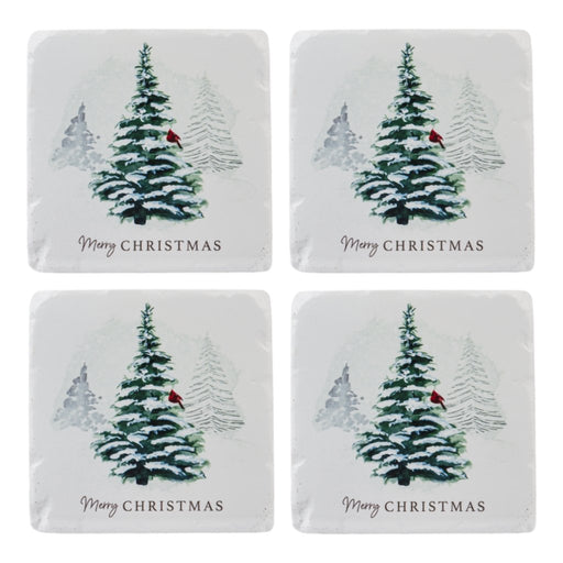 Ganz : "Merry Christmas" Cardinal in Tree Coaster Set Of 4 - Ganz : "Merry Christmas" Cardinal in Tree Coaster Set Of 4