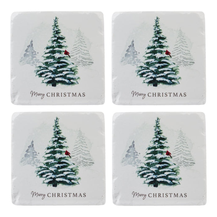 Ganz : "Merry Christmas" Cardinal in Tree Coaster Set Of 4 - Ganz : "Merry Christmas" Cardinal in Tree Coaster Set Of 4