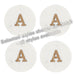 Ganz : Round White Marble Coaster with Letter Inlay (4 pc. set) - Ganz : Round White Marble Coaster with Letter Inlay (4 pc. set)