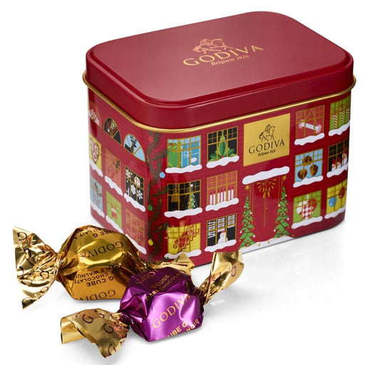 GODIVA : 5pc Holiday Small G Cube Tin of Wrapped Truffles - GODIVA : 5pc Holiday Small G Cube Tin of Wrapped Truffles - Annies Hallmark and Gretchens Hallmark, Sister Stores