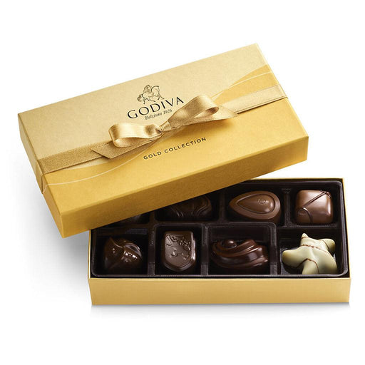 GODIVA : Assorted Chocolate Gold Gift Box, Gold Ribbon, 8 pc. - GODIVA : Assorted Chocolate Gold Gift Box, Gold Ribbon, 8 pc. - Annies Hallmark and Gretchens Hallmark, Sister Stores