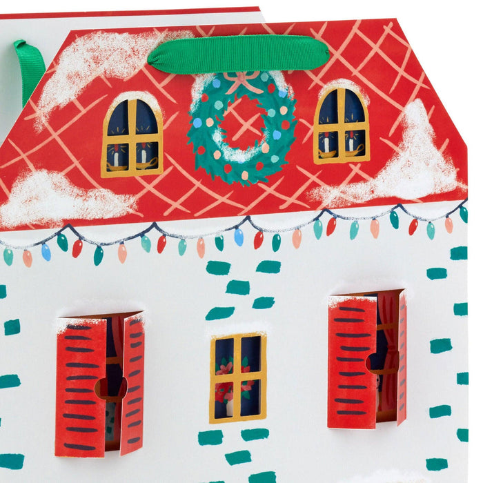 Hallmark : 10.4" Decorated House Large Square Christmas Gift Bag -