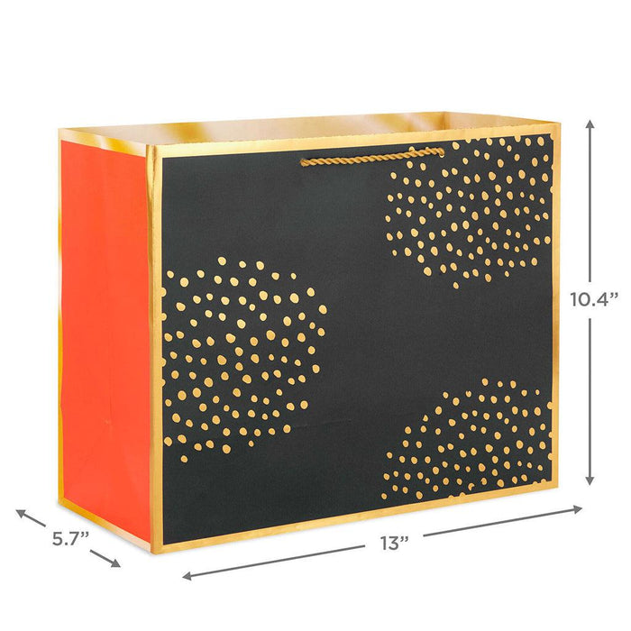 Hallmark : 10.4" Gold Dots on Black Large Horizontal Gift Bag -