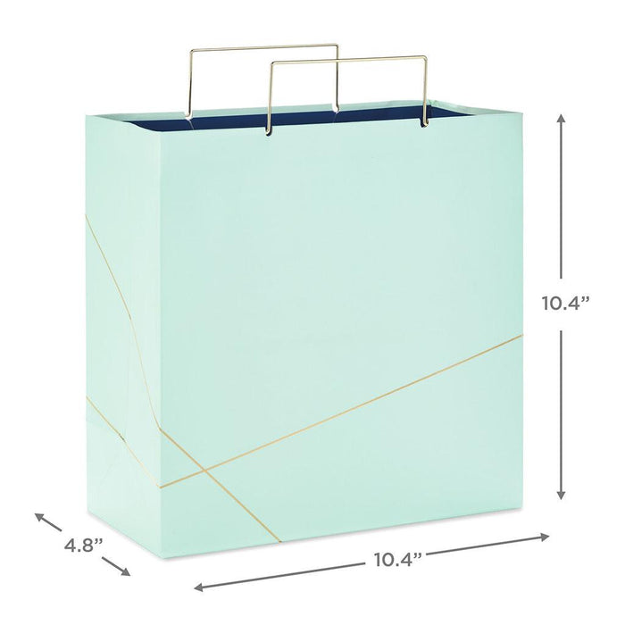 Hallmark : 10.4" Mint Green With Gold Large Square Gift Bag -