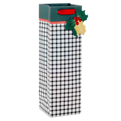 Hallmark : 13" Black and White Check Holiday Wine Gift Bag - Hallmark : 13" Black and White Check Holiday Wine Gift Bag