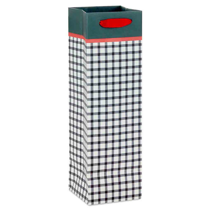 Hallmark : 13" Black and White Check Holiday Wine Gift Bag - Hallmark : 13" Black and White Check Holiday Wine Gift Bag