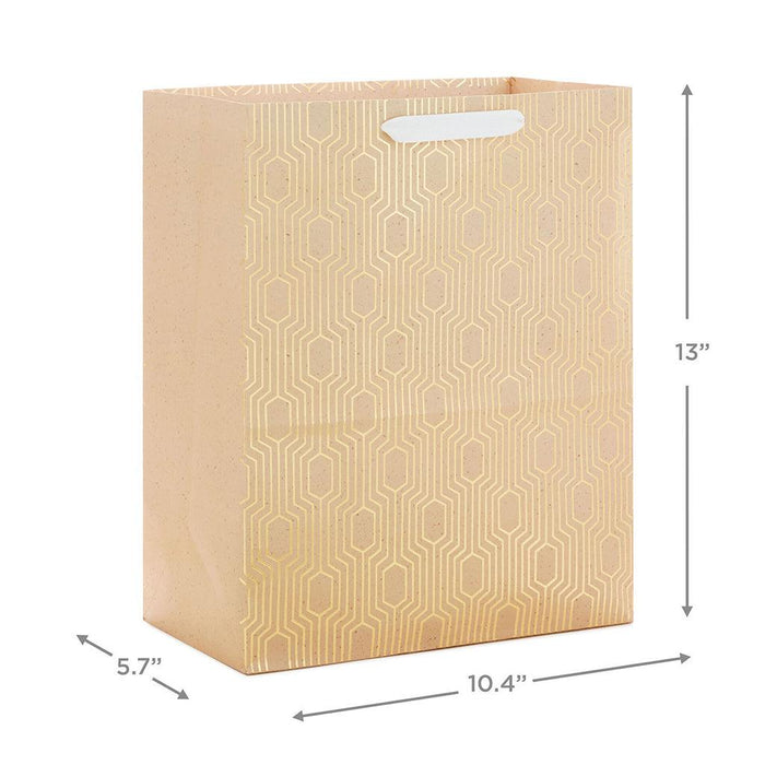 Hallmark : 13" Gold Geometric on Tan Large Gift Bag -