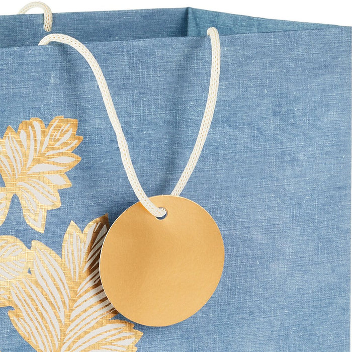 Hallmark : 13" Gold Leaves on Chambray Blue Large Gift Bag - Hallmark : 13" Gold Leaves on Chambray Blue Large Gift Bag
