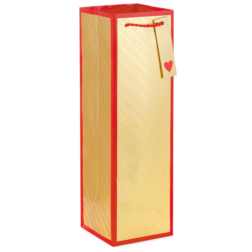 Hallmark : 13" Gold Stripes and Red Border Wine Bottle Gift Bag -