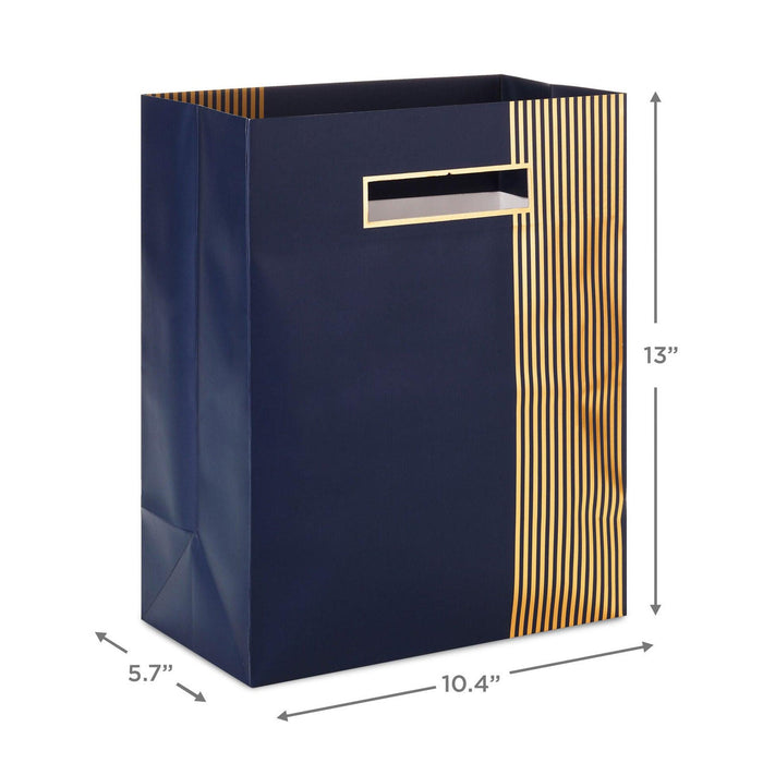 Hallmark : 13" Gold Stripes on Navy Large Gift Bag -