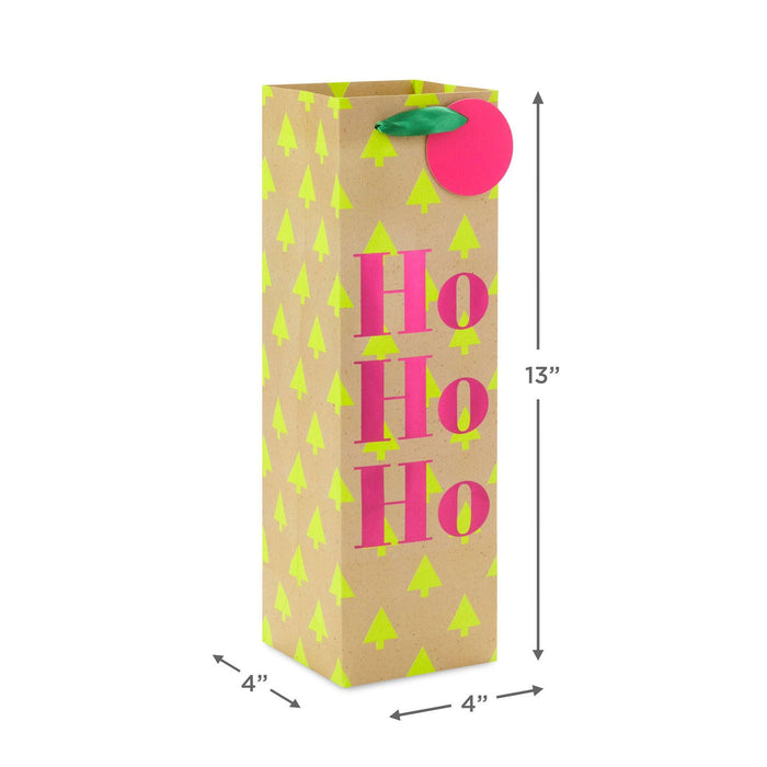 Hallmark : 13" Ho Ho Ho Neon Christmas Wine Gift Bag - Hallmark : 13" Ho Ho Ho Neon Christmas Wine Gift Bag - Annies Hallmark and Gretchens Hallmark, Sister Stores