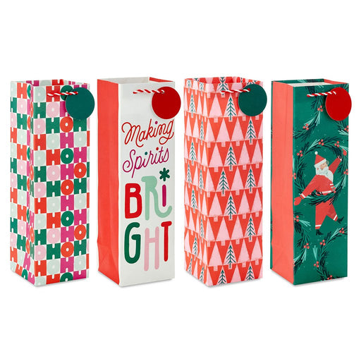 Hallmark : 13" Making Spirits Bright 4-Pack Christmas Wine Gift Bags - Hallmark : 13" Making Spirits Bright 4-Pack Christmas Wine Gift Bags