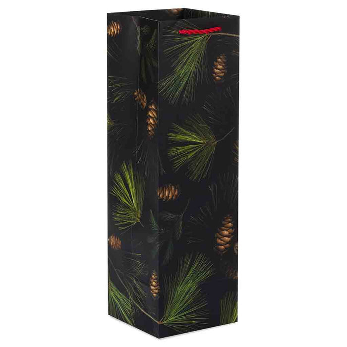 Hallmark : 13" Pine Boughs on Black Holiday Wine Gift Bag - Hallmark : 13" Pine Boughs on Black Holiday Wine Gift Bag