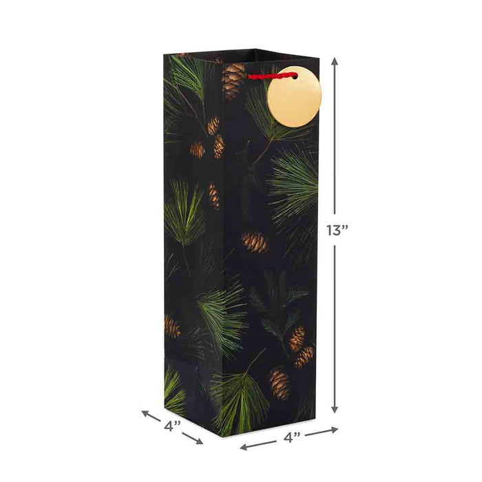 Hallmark : 13" Pine Boughs on Black Holiday Wine Gift Bag - Hallmark : 13" Pine Boughs on Black Holiday Wine Gift Bag